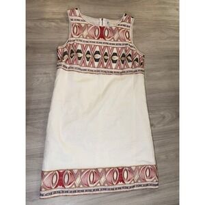 Chelsea & Violet White Cotton Embroidered Shift Dress Sleeveless Red Black L